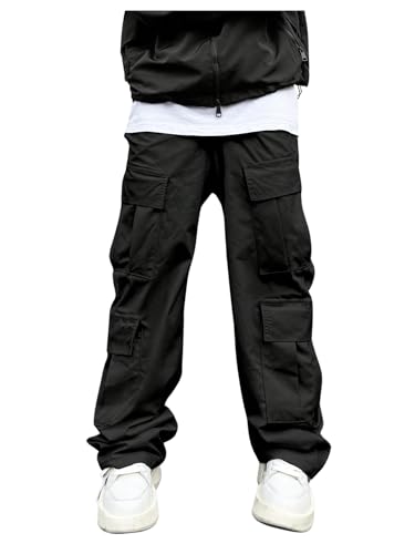 OYOANGLE Men's Drawstring Elastic Waist Flap Pocket Side Casual Streetwear Jogger Cargo Pants2