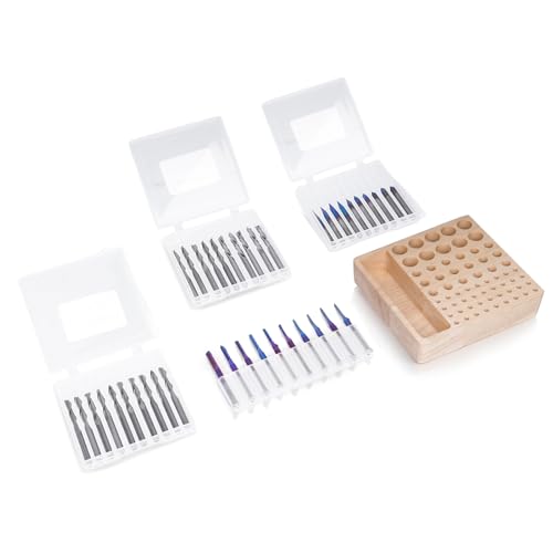 Image of 40pcs End Mills CNC Router Bits with Milling Bit Storage Tray, 1 /8 inch Shank CNC Cutter Milling Carving Bit Set Including 2-Flute Flat Nose & Ball Nose, V-Bit with Nano Blue Coating Bits