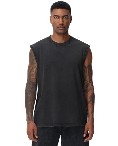 SnowElve 3 Pack Mens Workout Tank Tops Sleeveless Tee Shirts Men Muscle Shirt Gym Acid Wash T Shirts Running Beach Loose Fit Tee(CFGYBK,XL) - Image 2
