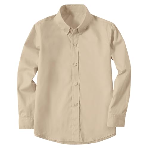 Image of Boys' Button Down Dress Shirts Kids Long Sleeve Solid Collared Uniform Shirt for Toddler Boy (Size 2T-20)