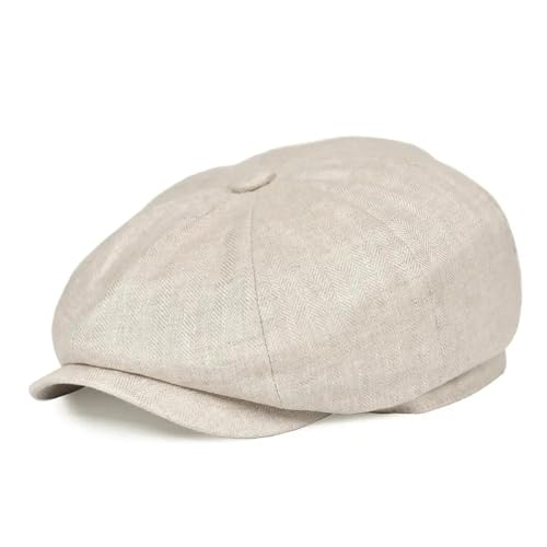 YUECIBAI Béret Homme Herringbone Lin Newsboy Cap Hommes Femmes Casquettes Respirant Plat Chapeau Béret Chapeaux 61Cm Beige