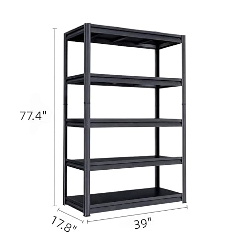 Image of Metal Garage Shelving Unit, Heavy Duty 5-Tier Adjustable Storage Rack, Steel Shelving,3000 lbs Capacity, Industrial Shelves for Heavy Tools and Equipment (5-Tier 77.44 inch H x39 W x 17.77 inch D)