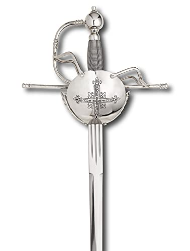 Windlass Musketeer Rapier Renaissance Fencing Sword with High Carbon Steel Blade Cup and Swept Hilt Twisted Wire Wrapped Wooden Grip