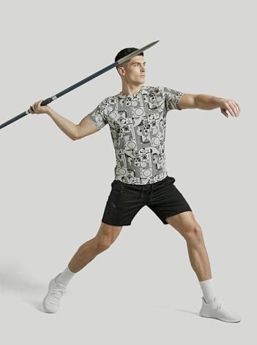 Image of TECHNOSPORT Men Printed Slim Fit Round Neck T Shirt MATPIQ Short Sleeve Polyester Tshirt for Men Gym Workout Running Casual Sports Active Quick Dry Branded