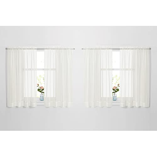 NICETOWN 4 Panels Cafe Curtains 30 inch Length - Dual Rod Pockets Voile Sheer Window Treatments Soft & Airy with Light Filtering Drapes for Nursery/Kitchen, White, W60 x L30 30"W x 60"L (Pac