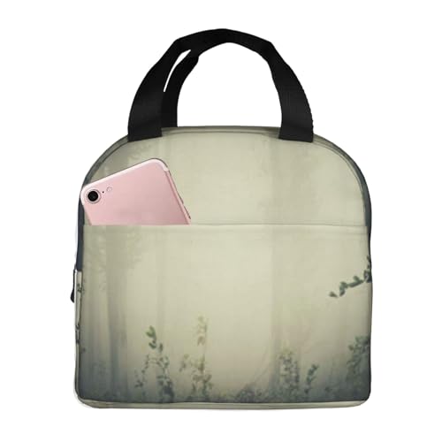 断熱ランチバッグ 大容量 防水 熱漏れ防止 スタイリッシュで丈夫 仕事、学校、アウトドア活動に便利 男女兼用 (ファンタジー 霧の森の風景 ダークウッズ 不気味なシュールな雰囲気)