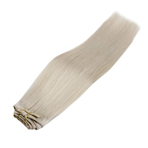 Clip in Hair Extensions Blonde 18inch Clip in Extensions Platinum Blonde Full Head Solid Color Clip on Human Hair Extensions Platinum Blonde 100g 7pcs