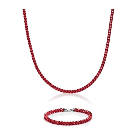Metro Jewelry Stainless Steel Red Acrylic Thin Franco Chain and Bracelet Set for Men - 24 Inches Long 5 MM Wide with Lobster Claw Jewelry Set Cover