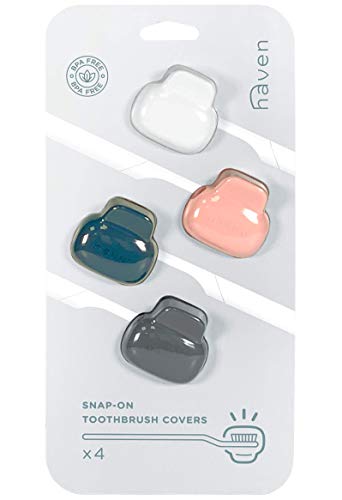 Image of Haven Toothbrush Cover - Fits Electronic and Manual Toothbrushes - Toothbrush Case Holder for Travel - Set of 4 Tooth Brush Protectors (White, Coral, Teal, Charcoal Gray)