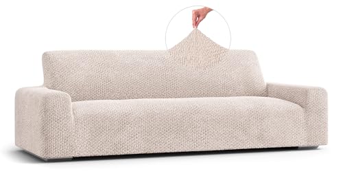 PAULATO BY GA.I.CO. Sofa Slipcover - Stretch Couch Cover - Stylish Cushion Sofa Cover - Soft Polyester Fabric Slip Cover - 1-Piece Form Fit Washable Protector for Pet - Velvet Collection - Ivory