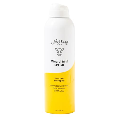Tubby Todd Mineral Mist SPF 50 Sunscreen - Non-Aerosol Sunscreen Body Spray for Babies and Kids - Water Resistant 80 Minutes - 6 Fl Oz