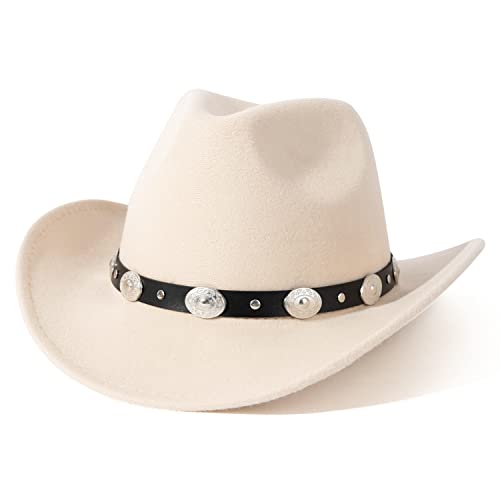 Lisianthus Men & Women's Felt Wide Brim Western Cowboy Hat, Creamy, M