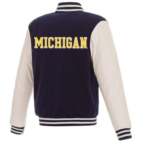 JH Design University of Michigan Wolverines Jacket Varsity Style Snap Up Coat2
