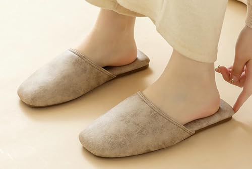 Epsion PU Leather Mute Slippers for Womens Mens Closed Toe House Slip-on Shoes Indoor Outdoor3