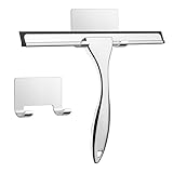 Hawsam Duschabzieher Edelstahl Stiel 20CM Fensterabzieher mit 25.5CM Breit Gummilippe Abzieher Dusche Ohne Boden mit Haken Wasserschieber Bodenabzieher Dusche für Auto,Haus