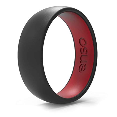 Enso Rings Dual Tone Silicone Wedding Ring  Hypoallergenic Wedding Band  Comfortable Band for Active Lifestyle - Medical Grade Silicone  1.75mm Thick Unisex Band (Obsidian & Red, 10)
