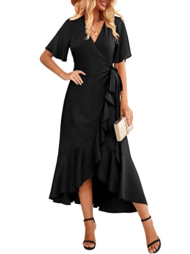 Beluring Wickelkleid Damen Elegante Kurzarm Sommer V Ausschnitt Kleid...