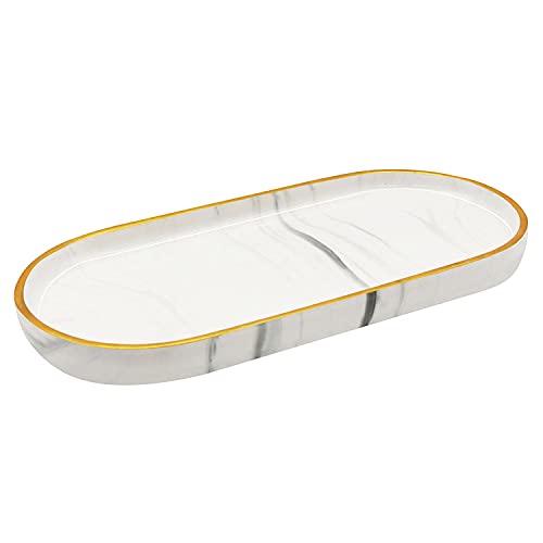 Lomcoiz Vanity Tray, Marble Ceramic Jewelry Dish Tray, Bathroom Tray with Golden Edged Home DÃ©cor, Countertop Organization Bathroom Holder Organizer for Candles, Perfume - Marble White