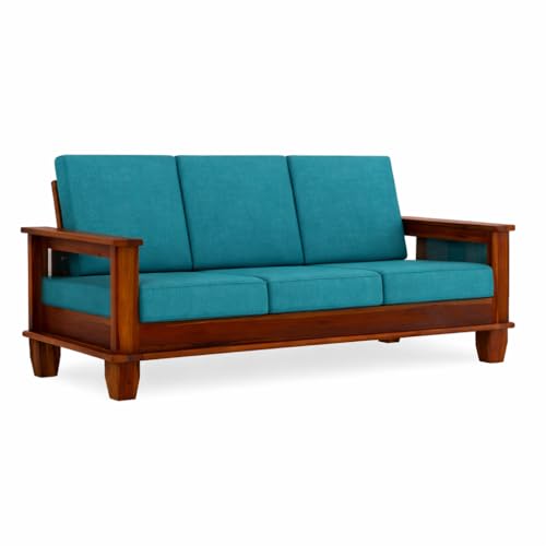 Image of Solid Sheesham Wood 3 Seater Sofa for Living Room | Couch Sofa for Living Room | Sofa Set Furniture for Home| Settee 3 Seater - Teal