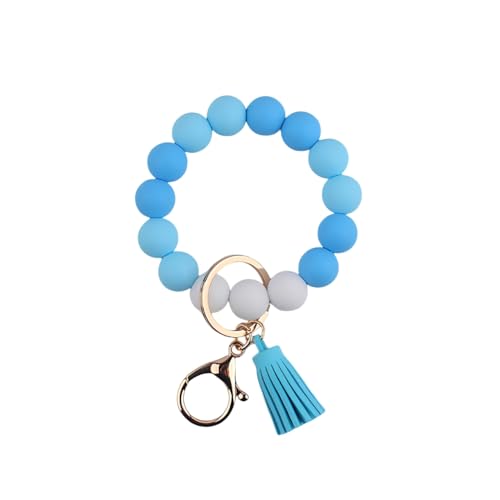Image of Silicone Beaded Bracelet Keychain Wristlet Cute Car Key Chain Holder Wallet Bag Charm Accessory