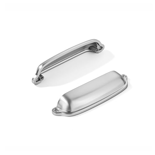 khtumeware 10 Pack Brushed Nickel Cup Pulls 3 Inch Center to Center - Cabinet & Drawer Handles for Kitchen Hardware