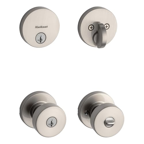 Kwikset 991 Pismo Keyed Entry Knob and Single Cylinder Deadbolt Combo Pack Featuring SmartKey and Microban in Satin Nickel
