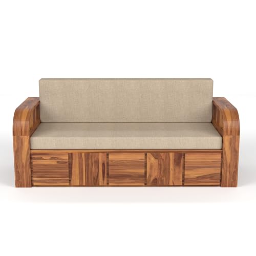 Image of Mamta Furniture Solid Sheesham Wood Sofa Cum Bed with Storage for Living Room Bedroom | Wooden Diwan Sofa Set with Mattress Support | Honey Finish Durable Design