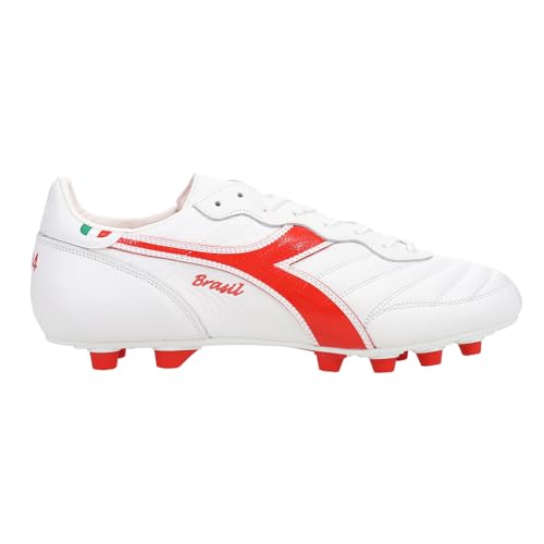 Diadora Mens Brasil Italy Og Light Plus Multi-Density Polyurethane Firm Ground Soccer Cleats Cleated, Firm Ground - White - Size 6 M