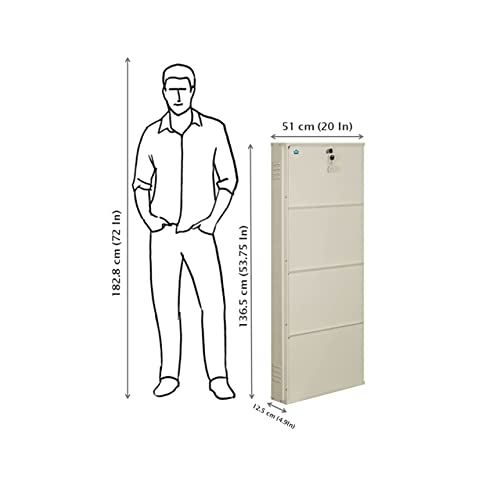 Image of DELITE KOM 20 Inch Wide, 4 Shelf Metal Shoe Rack Wall Mounted for Home with Central Lock | Holds Upto 10 Shoes or 16 Slippers Pair | 1 Year Warranty | (54 x 20 x 5 Inch, Ivory) | DIY | Space Saving