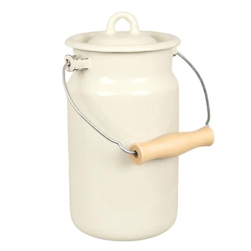 Vintage Style Enamel Milk Can with Lid 3.5 Qt (3.3 L) Pastel Color, Rustic Design (Ivory 2.1-qt (2 L))