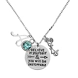 Personalized Cheer Necklace, Girls Cheerleading Believe in Yourself &amp; &amp; You Will Be Unstoppable Charm Pendant, Cheerleader Charm Necklace, Cheer Jewelry - Gift For Cheerleaders &amp; Cheer Teams