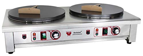 Beeketal 'BC40-2' Gastro Doppel Crepes Maker mit 2x Ø 400 mm antihaft Crepesplatten, 50-300 °C einstellbar, Platten…