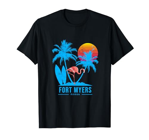 Fort myers Florida. Flamingo and palm trees tropical sunset Camiseta