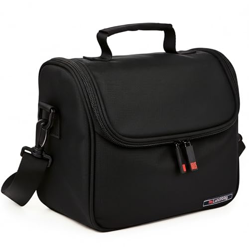 Iris Barcelona - Case Lunch Bag, Bolsa Térmica Porta Alimentos con Tapa en Portón con Cierre de Cremallera y Acceso Superior, Asa de Mano y Cinta Bandolera, 24 x 15,5 x 20 cm 5,5 l Negro