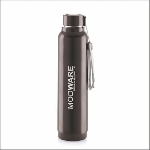 Image of Modware Hydra 1000 Vacuum Insulated Bottle | 750ml | Hot & Cold | Outer Plastic, Inner Stainless Steel | Easy Carry Wrist Belt | for Office, School, College (Black)