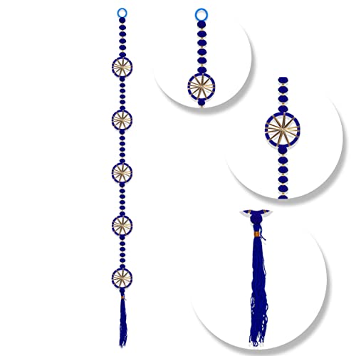 Image of Rajasthan Kraft Handmade Pom Pom Beads with Gotta Patti Ring Tassels Used for Wall Decor and Door Hanging|Home Office Diwali Decoration, Length 55 Inch, Pack of 2, Colour Blue (RK-34802-2)