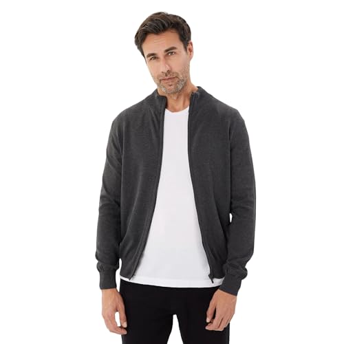 Tony Montana Men’s Full Zip Grey Knit Sweater – Trior Collar, Cotton-Acrylic Blend – Big & Tall Casual Zip-Up Cardigan3