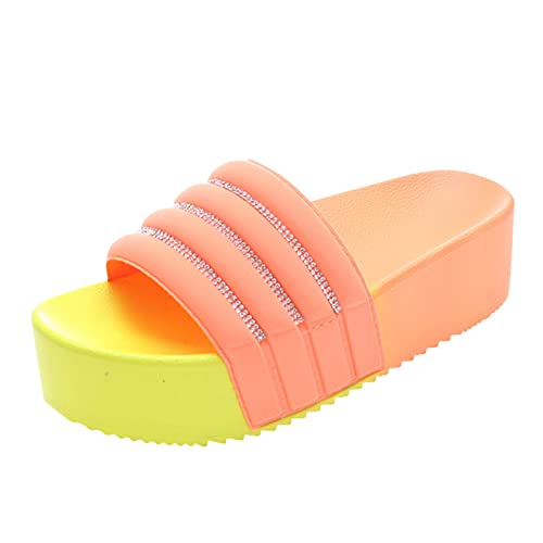 Women's Light Weight Slippers Summer One Word Drag Flash Drill Loose High Bottom Non Slip Outer Wear Thick Bottom