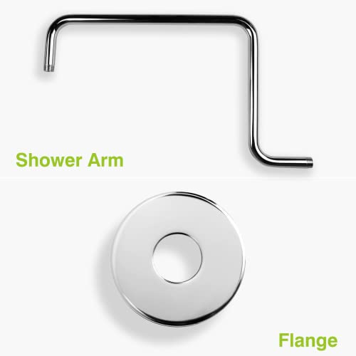 Naiture S Shaped, Offset Shower Extension Arm With Flange, Brass High Rise Shower Head Extender Pipe, 19 Inch Length, Chrome Finish #TOP7