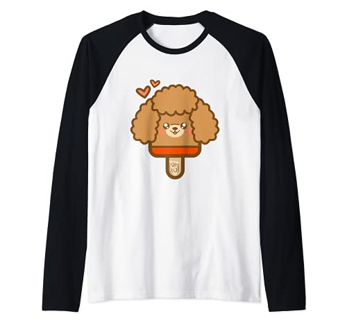 Cute Kawaii Brown Poodle Dog Popsicle Raglan Baseball Tee, Black