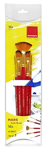 Image of Isomars Artist Mix Paint Brush Set - Set of 5 Versatile Brushes for Acrylic, Watercolor, Oil & Craft Painting - Ideal for Detailing, Blending & Smooth Strokes