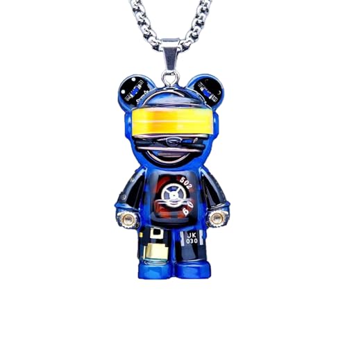 Craoopii Cyberpunk Pendant Necklace, Bear Punk Robot Pendant Necklace, Steampunk Necklace, Hip Hop Necklace Pendant, Cyberpunk Jewelry for Women Men (Blue Luminous)