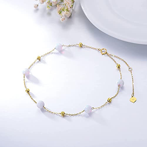 14K Gold Opal Bracelet For Women Girls Real Gold, 6.5''-8.5'' Bead Chain（With 5 Opals) #TOP2