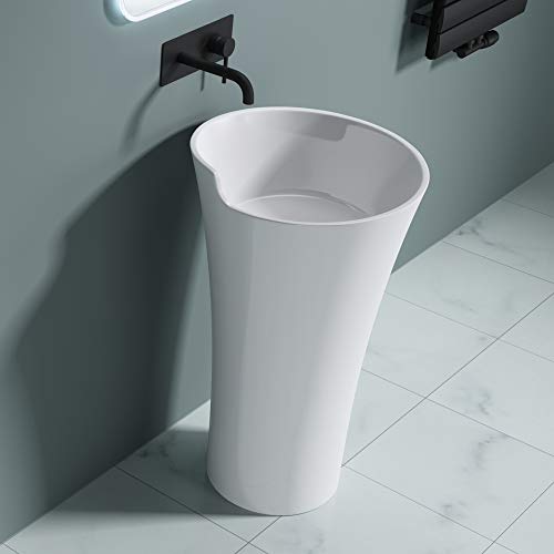 doporro freistehendes Standwaschbecken BTH: 51x51x88cm aus Mineralguss Waschtisch Waschplatz Standsäule Weiß Col130
