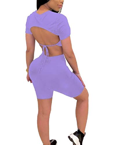 Short feminino ViTryst de 2 peças, de manga curta, modelador corporal e short, Roxa, M