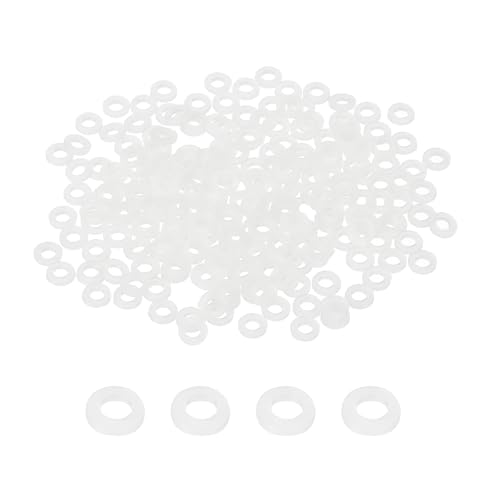 PATIKIL M2.5 Nylon Flat Washers, 200Pcs 2.5mm ID 5mm OD 1mm Thickness Plastic Round Gasket Sealing Washer Spacer for Bolts Screws Pipe Water Hose, White