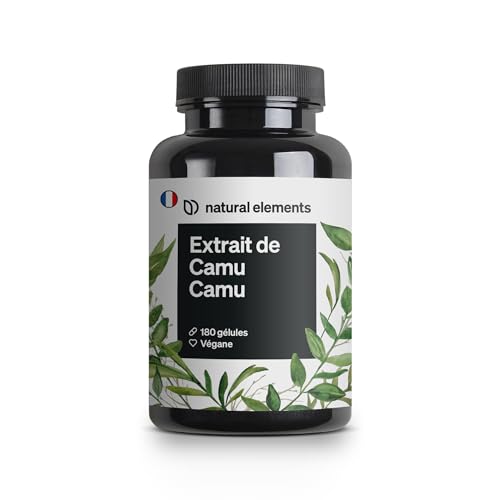 Gélules d’extrait de camu camu – vitamine C – 180 gélules véganes pour 6 mois – 500 mg d’extrait de camu camu par gélule – sans additifs indésirables, contrôlés en laboratoire