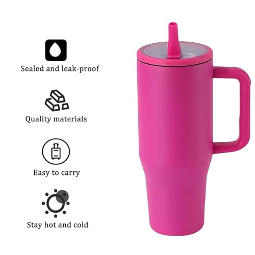 Image of 1200ML Stainless Steel Tumbler with Handle & Flip Straw | Leak Resistant, Insulated Water Bottle with Rubber Base | Travel, Gym & Car Cup Holder Friendly (Pink)