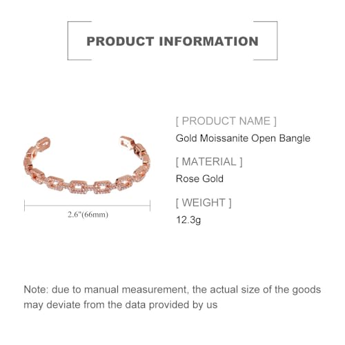14K Gold Moissanite Open Bangle Bracelet for Women,Sparkling Geometric Moissanite Chain Open Cuff Bangle,Fashion Christmas Jewelry Gift for Her2