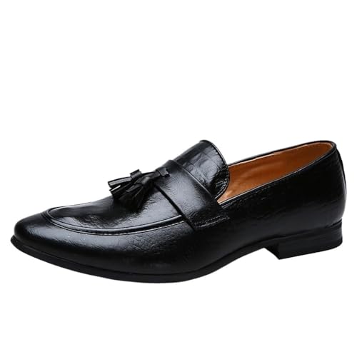 Mens PU Leather Tassel Loafers Slip On Burnished Toe Flexible Comfortable Classic Fashion Driving Casual Shoes